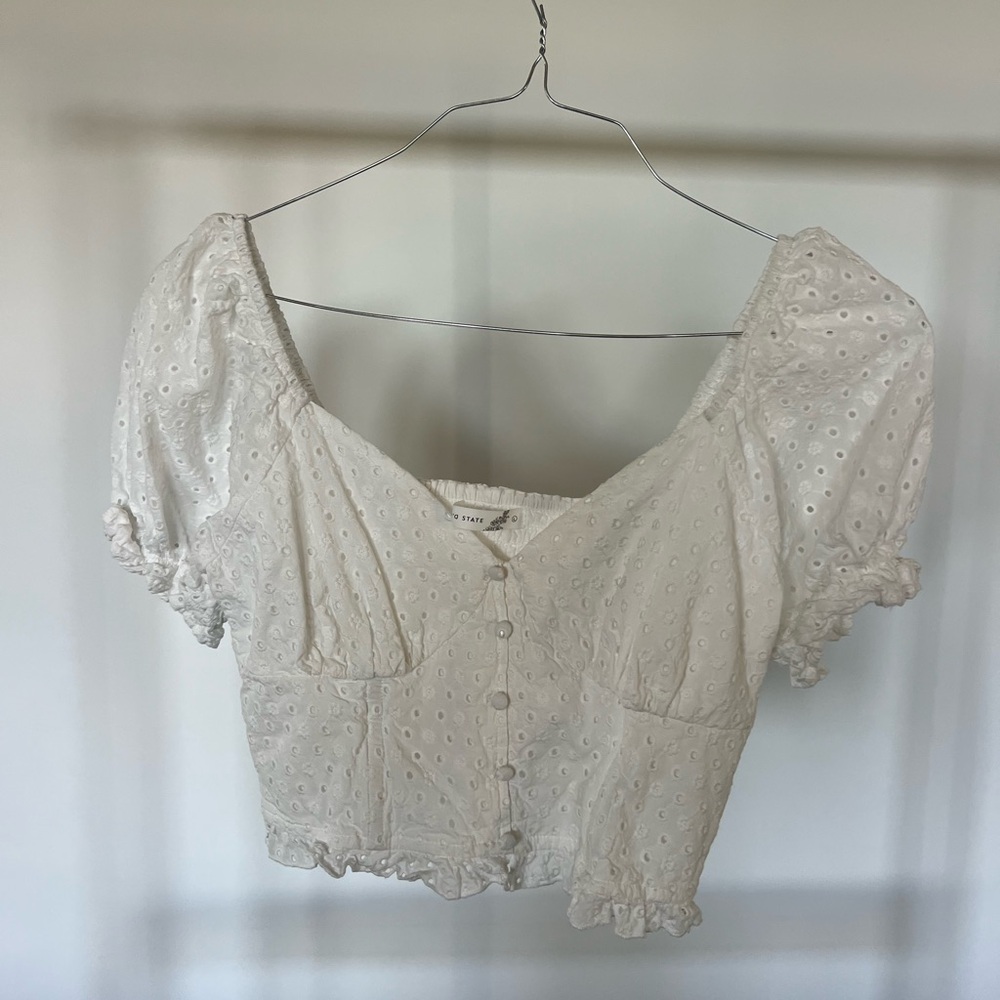 Altar'd State Cream Flutter Sleeve Bustier Blouse